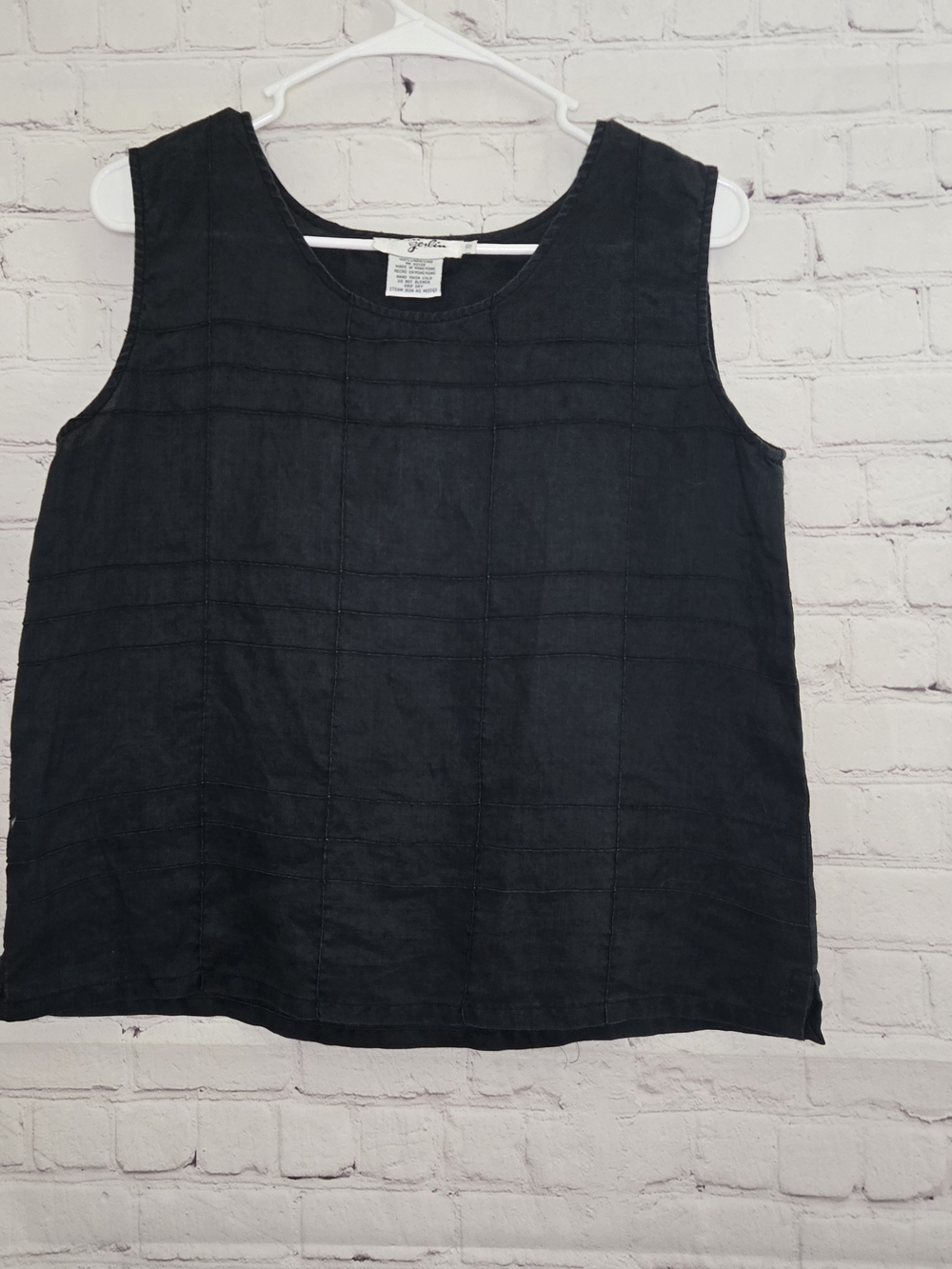 Vtg Ann Gerlin 100% Linen Black Boxy Panel Detail Sleeveless Blouse Sz M Basic